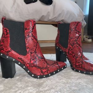 Red Snakeskin Booties